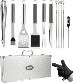 BBQ Accesoires Set Met Thermometer, Handschoenen, Bbq Tang, Bbq Borstel Van Zedar