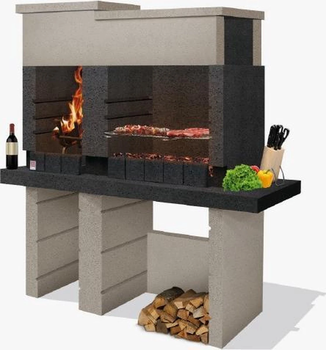 Sarom Fuoco - Betonnen Barbecue - San Pedro - Houtskool En Hout - 160 X 51.5 X 172,2 Cm 1 Sarom Fuoco - Betonnen Barbecue - San Pedro - Houtskool En Hout - 160 X 51.5 X 172,2 Cm