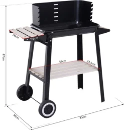 Verrijdbare Barbecue – Houtskool/Briketten - Verstelbare Grillplaat – Houten Tafel – Winscherm – Gewicht 5.9kg -Bbq Promotiewinkel 1150x1200