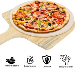 MaxxHome Pizzasteen - BBQ Steen - Maximum Te Verhitten Tot 600 Graden - ⌀33 - Incl. Houten Schep -Bbq Promotiewinkel 1200x1085 1