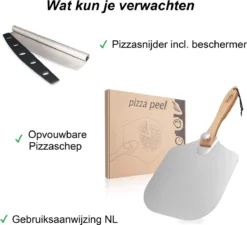 Pizzaschep – Inclusief Pizzasnijder – Opvouwbaar – Pizzaspatel – Pizza Schep – Taartschep – 30cm - Qwality -Bbq Promotiewinkel 1200x1095