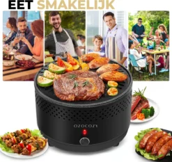 Ozocozy BBQ-ONE Houtskool Tafelbarbecue - Ø30 Cm- Zwart - Incl. Draagtas, Siliconen Bakkwast En RVS-Barbecuetang -Bbq Promotiewinkel 1200x1133