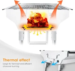 Uten - Houtskoolbarbecue - Opvouwbare Barbecue - Houtskoolbarbecues - Draagbare Camping Barbecue - 430 Roestvrij Staal Grill BBQ - 5-10 Persoon Tuin Buitenfeest - Zilver -Bbq Promotiewinkel 1200x1152