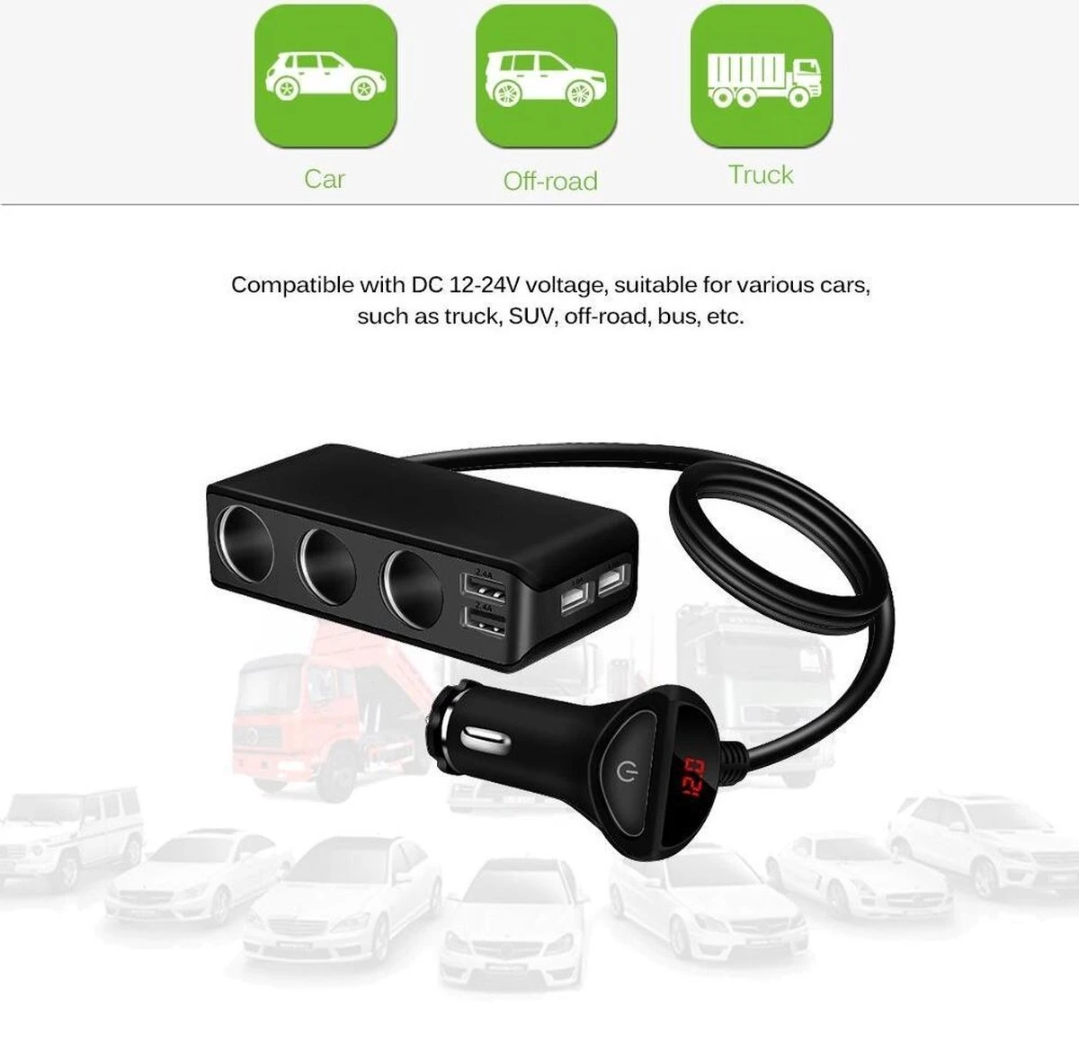 WiseGoods - Premium Auto Sigarettenaansteker Splitter - 4 Poorten USB - Autolader USB - Autolader Splitter - 12V Splitter 3 WiseGoods - Premium Auto Sigarettenaansteker Splitter - 4 Poorten USB - Autolader USB - Autolader Splitter - 12V Splitter - Afbeelding 3