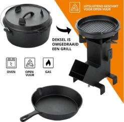 Dutch Mountains Gietijzeren Pannenset 7-delig - Dutch Oven – Braadpan - Grillpan - Hapjespan - Kookset In Houten Transportkist - Deksellifter - Brander -Bbq Promotiewinkel 1200x1185 2