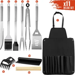 Squago BBQ Accesoires XXL Set Met Schort - Gereedschap - Gereedschapset Tang Borstel Mat -Bbq Promotiewinkel 1200x1189 1
