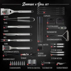 Mountain Jack® 40-Delige Luxe BBQ Grill Accessoires Set In Roestvrij Staal – Barbecue Gereedschap – Tangenset, Vlees Thermometer, Vleestang, Borstel, Spiezen, Vleesmes, Vleesvork -Bbq Promotiewinkel 1200x1199 4