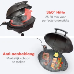 KitchenBrothers Elektrische BBQ - Met Grillplaat - Anti-aanbaklaag - Incl. Plank/Houders - Grilloppervlak 46,5x33,8cm - Tot 300°C - 2400W - Zwart -Bbq Promotiewinkel 1200x1200 129