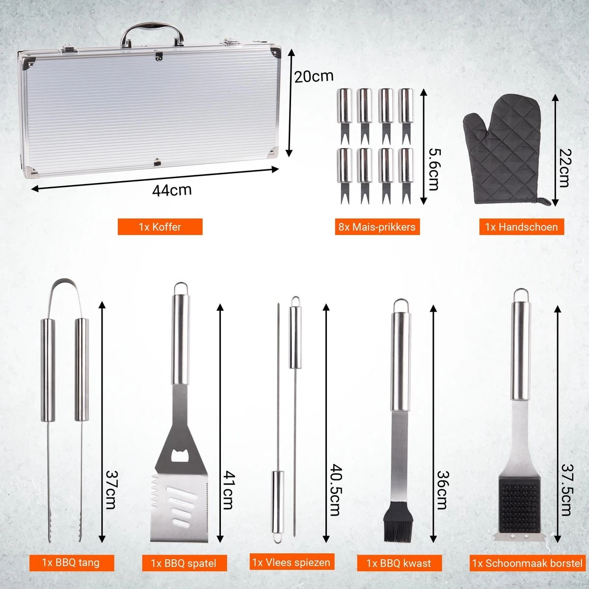 BBQ Accesoires Gereedschapset Koffer Set Tang Borstel Schort Barbecue Dagdeals - Chef Cook BBQ Accessoires Set 9 BBQ Accesoires Gereedschapset Koffer Set Tang Borstel Schort Barbecue Dagdeals - Chef Cook BBQ Accessoires Set - Afbeelding 9