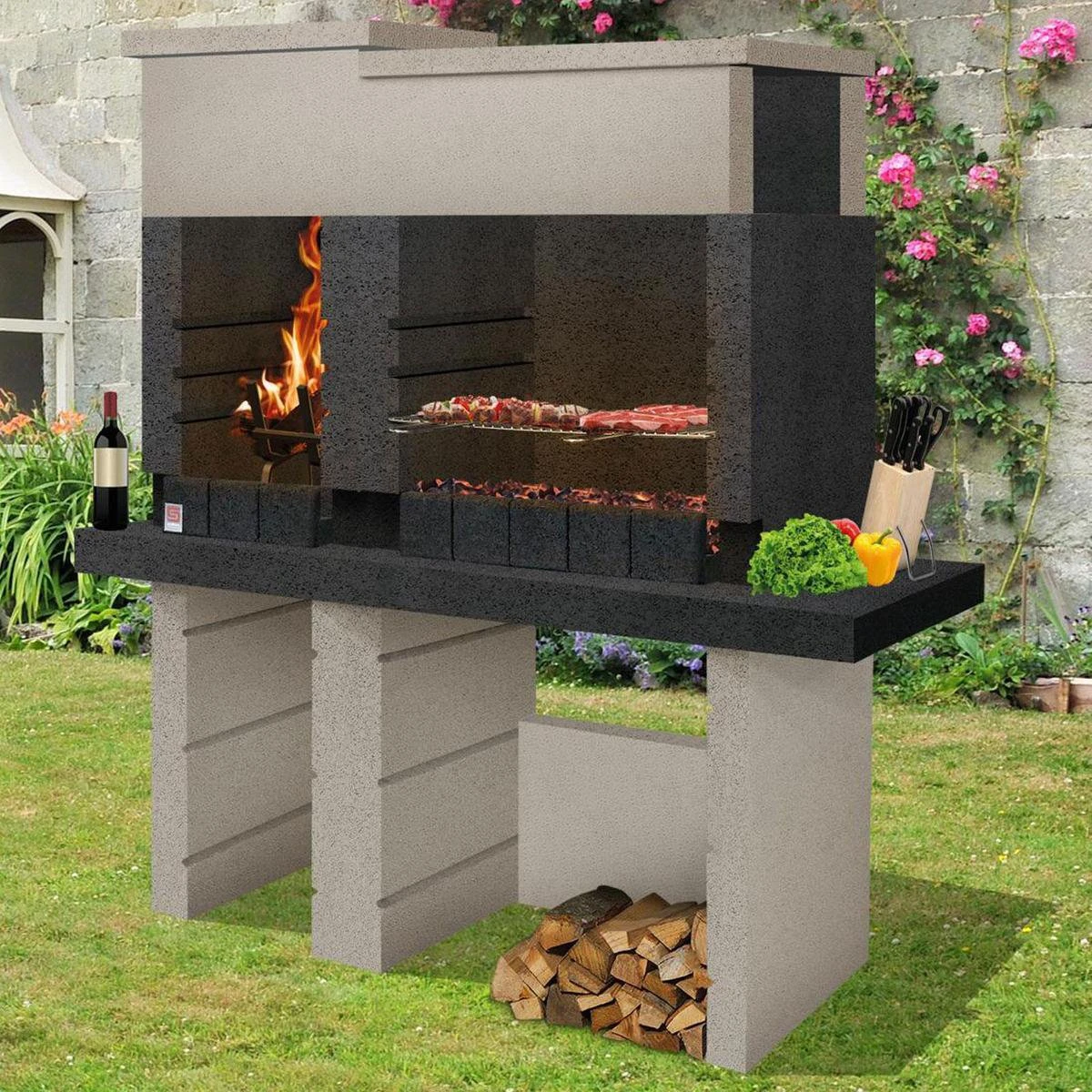 Sarom Fuoco - Betonnen Barbecue - San Pedro - Houtskool En Hout - 160 X 51.5 X 172,2 Cm 2 Sarom Fuoco - Betonnen Barbecue - San Pedro - Houtskool En Hout - 160 X 51.5 X 172,2 Cm - Afbeelding 2