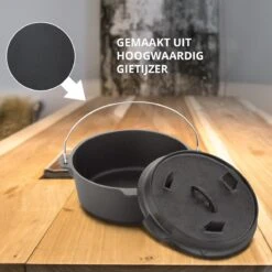 Dutch Mountains Gietijzeren Pannenset 7-delig - Dutch Oven – Braadpan - Grillpan - Hapjespan - Kookset In Houten Transportkist - Deksellifter - Brander -Bbq Promotiewinkel 1200x1200 639