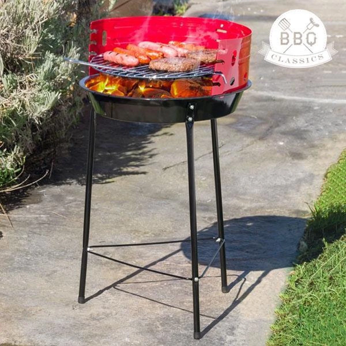 Houtskoolbarbecue Ø33 Cm | Verstelbare Grill BBQ | Halfopen | Zwart / Rood 2 Houtskoolbarbecue Ø33 Cm | Verstelbare Grill BBQ | Halfopen | Zwart / Rood - Afbeelding 2