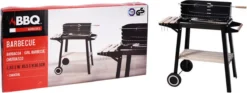 Verrijdbare Barbecue – Houtskool/Briketten - Verstelbare Grillplaat – Houten Tafel – Winscherm – Gewicht 5.9kg -Bbq Promotiewinkel 1200x453