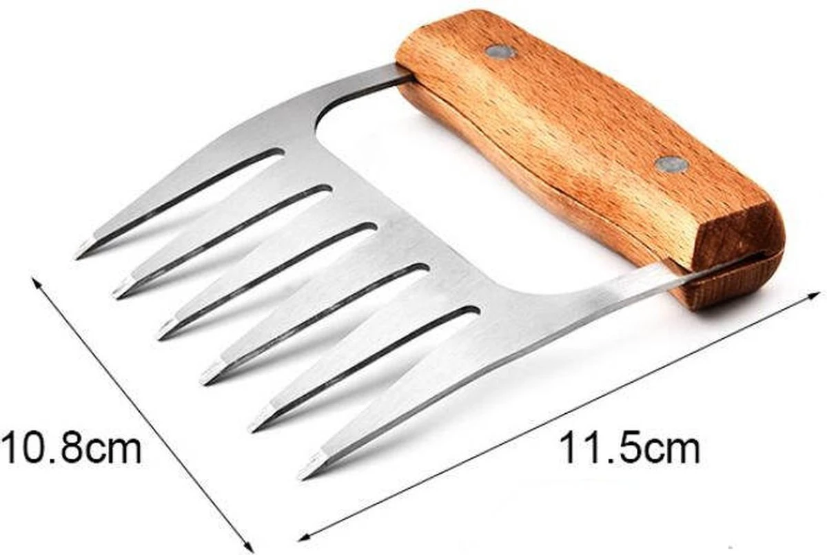 GrillX Luxe Vleesklauwen - Houten Handvat - RVS Meat Claws - Vleesshredder - Pulled Pork, Chicken - BBQ Accesoires 4 GrillX Luxe Vleesklauwen - Houten Handvat - RVS Meat Claws - Vleesshredder - Pulled Pork, Chicken - BBQ Accesoires - Afbeelding 4