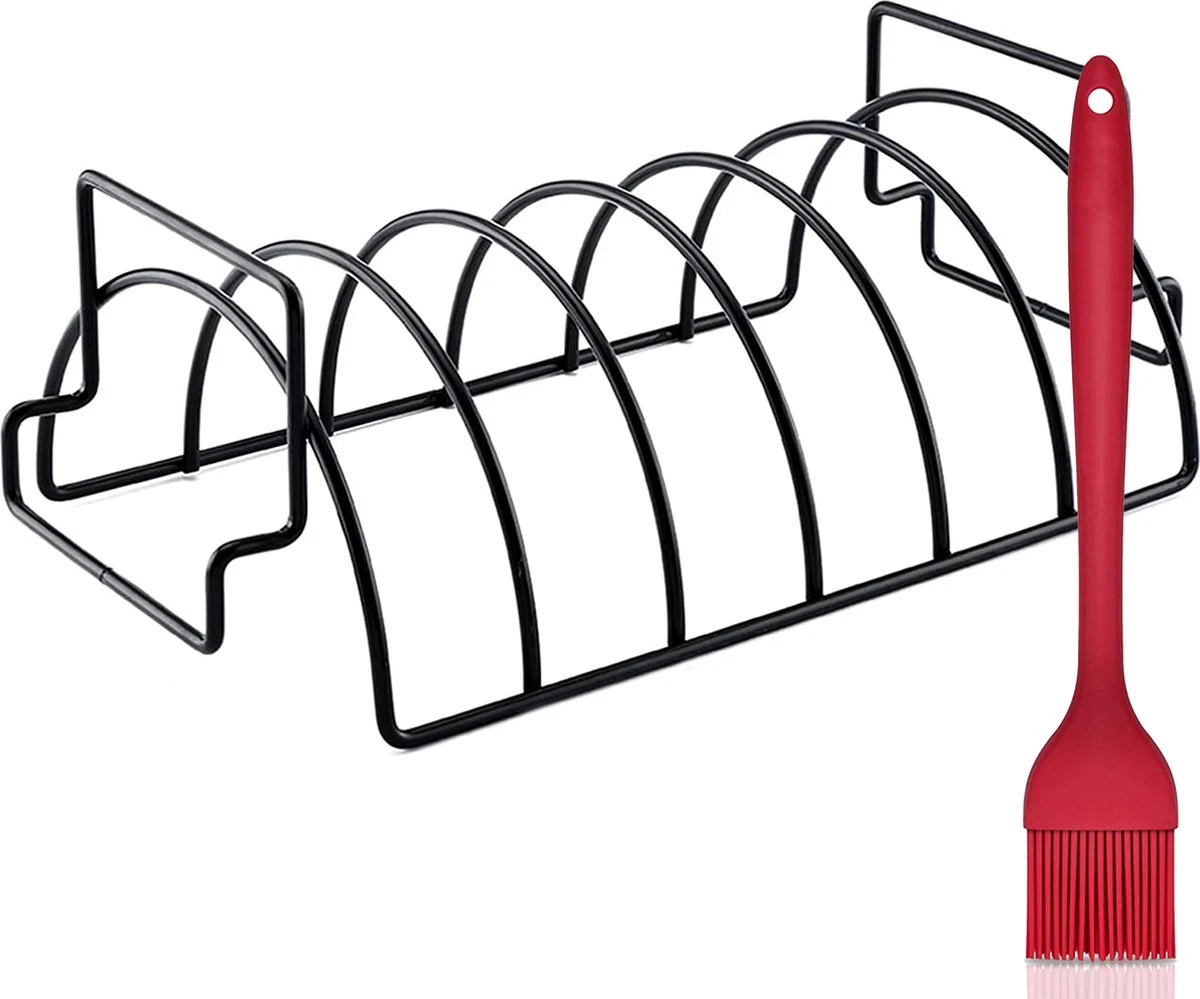 Rednas Sparerib Rek Bbq - Incl. Bakkwast - Bbq Rek - Bbq Accessoires - Rib Rack - Kiphouder - Bbq Gereedschap