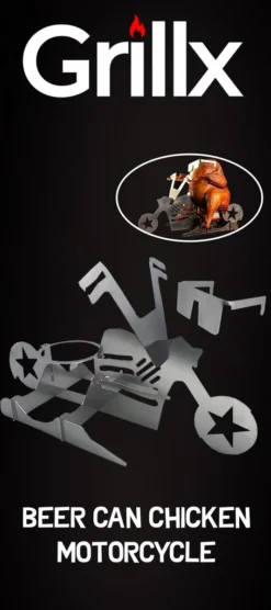 GrillX Beer Can Chicken Houder - Kiphouder Motorcycle - BBQ Accesoires - Bierkip - Barbeque Gereedschap - Chicken Sitter -Bbq Promotiewinkel 533x1200