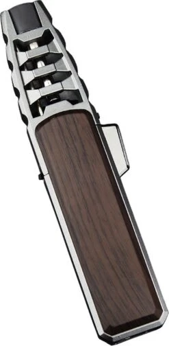 Merkloos Turbo Jetflame Aansteker - Gasbrander - Vuurwerk Torch - Crème Brûlée Brander - BBQ En Sigaren Aansteker - Windproof - Walnoothout Met Grijze Metalen Behuizing -Bbq Promotiewinkel 588x1200 1