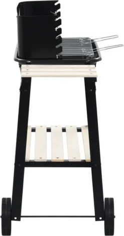 Verrijdbare Barbecue – Houtskool/Briketten - Verstelbare Grillplaat – Houten Tafel – Winscherm – Gewicht 5.9kg -Bbq Promotiewinkel 630x1200