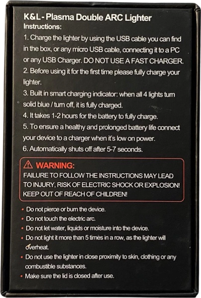 K&L Elektrische Plasma Aansteker - Vuurwerk - USB Oplaadbaar - Storm Bestendig 3 K&L Elektrische Plasma Aansteker - Vuurwerk - USB Oplaadbaar - Storm Bestendig - Afbeelding 3
